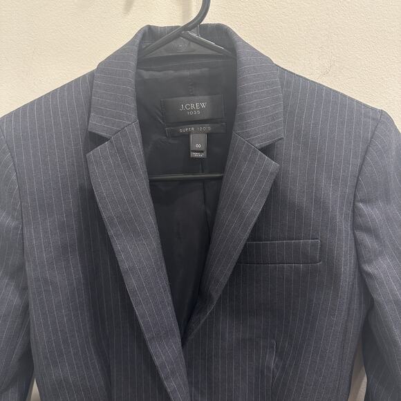 J.Crew 1035 Super 120’s Wool Pinstripe Blazer Charcoal Gray Old Money Preppy 00 - Picture 4 of 12